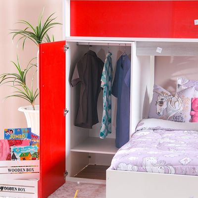 Gaela Kids L 190 x W 90 Bunk Bed - White / Red / Oak