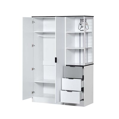 Gamerzone 2Door Wardrobe W/3Drawers -White & Grey