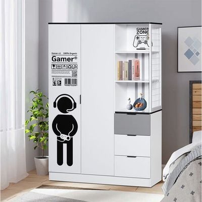 Gamerzone 2Door Wardrobe W/3Drawers -White & Grey