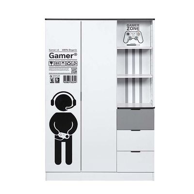 Gamerzone 2Door Wardrobe W/3Drawers -White & Grey