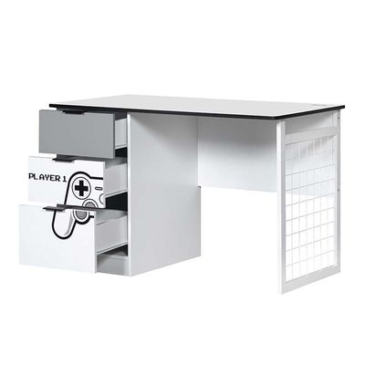 Gamerzone Study Desk W/3-Drawers-White & Grey