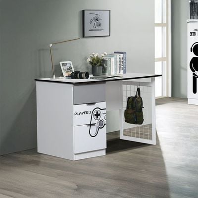 Gamerzone Study Desk W/3-Drawers-White & Grey