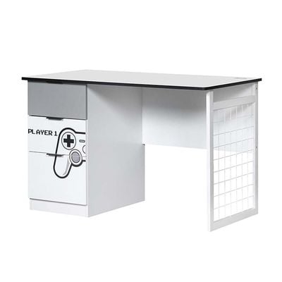 Gamerzone Study Desk W/3-Drawers-White & Grey