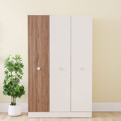 Golf 3-Door Wardrobe - Walnut & Cream - With 2-Year Warranty