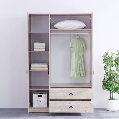 Bliss 3Door Wardrobe W/2Drawers & Mirror-Oak & Pink