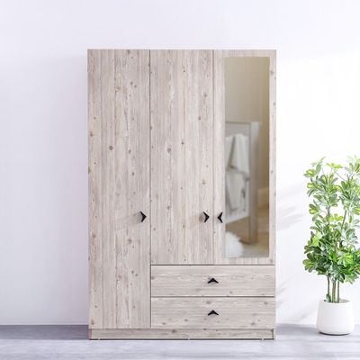 Bliss 3-Door Wardrobe with 2 Drawers & Mirror - Oak & Pink - With 5-Year Warranty