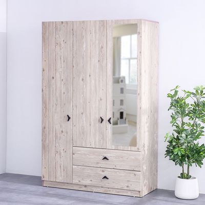 Bliss 3-Door Wardrobe with 2 Drawers & Mirror - Oak & Pink - With 5-Year Warranty