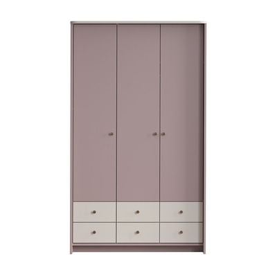 Blossom 3 Door Wardrobe With 6Drawers-Blush Pink+Light Beige