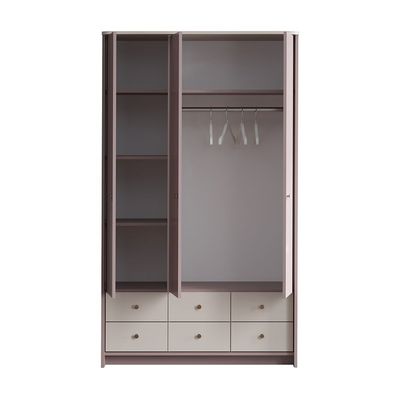 Blossom 3 Door Wardrobe With 6Drawers-Blush Pink+Light Beige