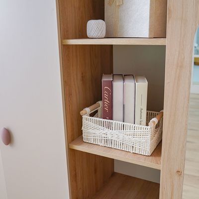 Zeta 4Door Wardrobe With 1 Mirror & Open Shelves-Offwhite & Pink