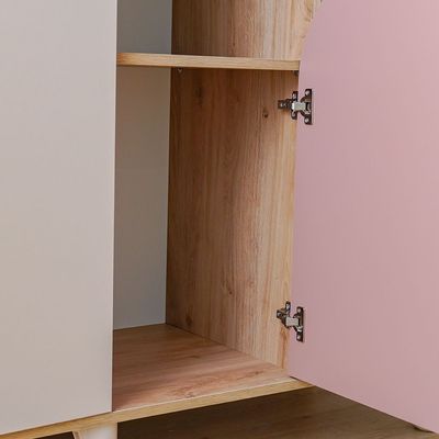 Zeta 4Door Wardrobe With 1 Mirror & Open Shelves-Offwhite & Pink