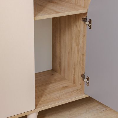 Zeta 4Door Wardrobe With 1 Mirror & Open Shelves-Offwhite & Grey Zeta 4Door Wardrobe With 1 Mirror & Open Shelves-Offwhite & Grey