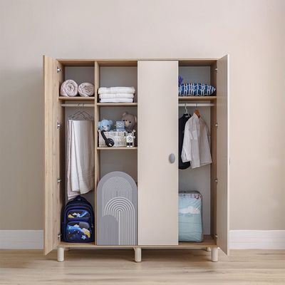 Zeta 4Door Wardrobe With 1 Mirror & Open Shelves-Offwhite & Grey