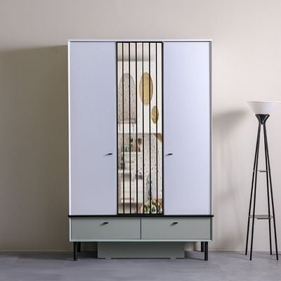 Petra 3Door Wardrobe With 2Drawers & 1Mirror-White & Grey