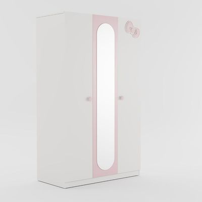 Kitty 3Door Wardrobe W/1 Mirror-White+Pink