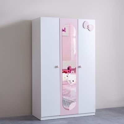 Kitty 3Door Wardrobe With 1 Mirror-White+Pink