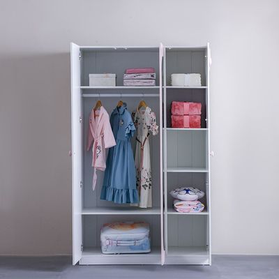 Kitty 3Door Wardrobe With 1 Mirror-White+Pink