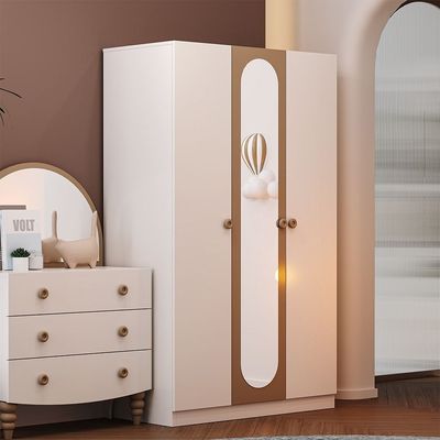 Caramel 3Door Wardrobe W/1 Mirror-White+Brown