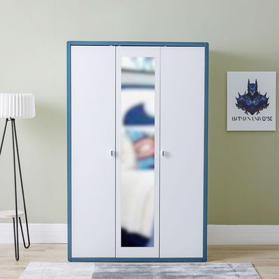 Knight 3Door Wardrobe With 1 Mirror-White+Teal Blue