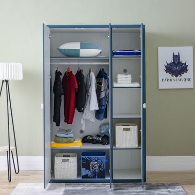 Knight 3Door Wardrobe With 1 Mirror-White+Teal Blue