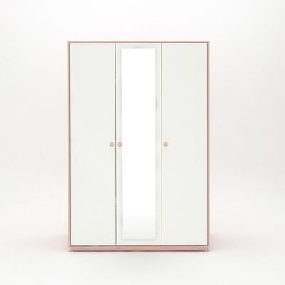 Candy 3 Door Wardrobe With 1 Mirror-Blush Pink+Cream