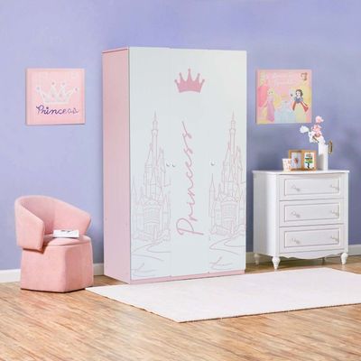 Disney Princess 3Door Kids Wardrobe-White & Pink Disney Princess 3Door Kids Wardrobe-White & Pink