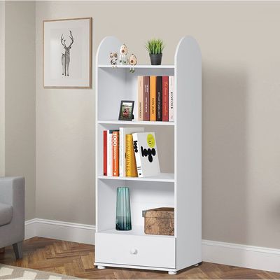 Hello 4-Shelf + 1-Drawer Bookcase - White/White Faux Marble - With 2-Year Warranty