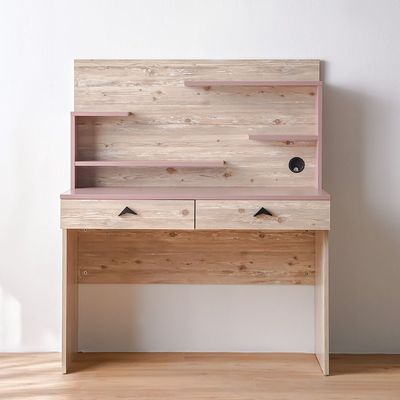 Bliss Study Desk W/2Drawers & Hutch-Oak & Pink