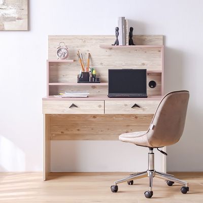 Bliss Study Desk W/2Drawers & Hutch-Oak & Pink