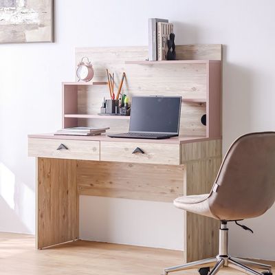 Bliss Study Desk W/2Drawers & Hutch-Oak & Pink