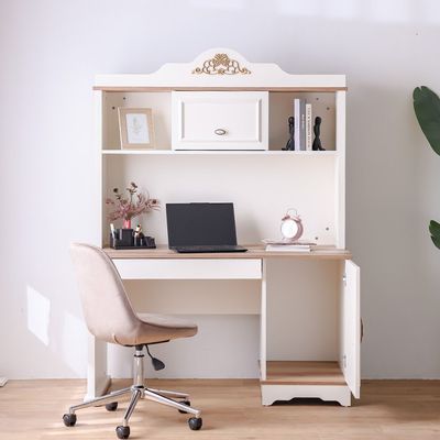 Eva 2-Door Study Desk with Hutch - Cream/Oak - With 5-Year Warranty