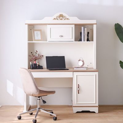 Eva 2-Door Study Desk with Hutch - Cream/Oak - With 5-Year Warranty