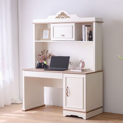 Eva 2-Door Study Desk with Hutch - Cream/Oak - With 5-Year Warranty