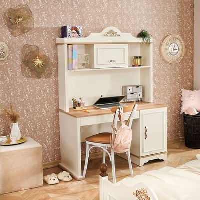 Eva 2 Door Study Desk W/Hutch-Cream & Oak