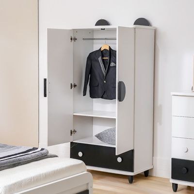 Panda 2 Door+1 Drawer Wardrobe-White & Black