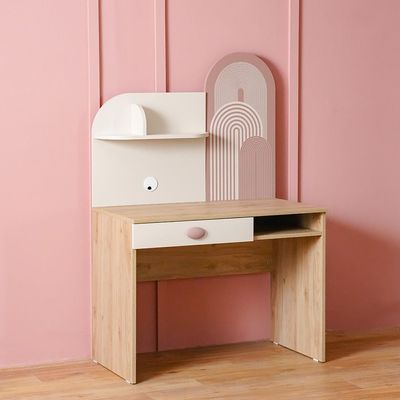 Zeta 1Drawer Study Desk W/Hutch-Offwhite & Pink