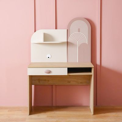 Zeta 1Drawer Study Desk W/Hutch-Offwhite & Pink