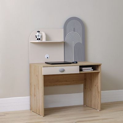 Zeta 1Drawer Study Desk W/Hutch-Offwhite & Grey