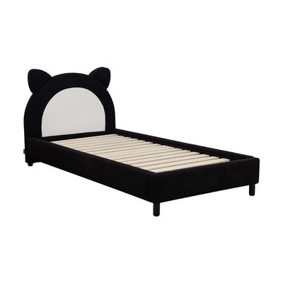 Panda 90x200 Upholstered Kids Bed-Black & White