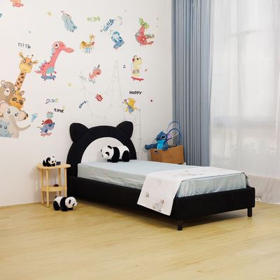 Panda 90x200 Upholstered Kids Bed-Black & White