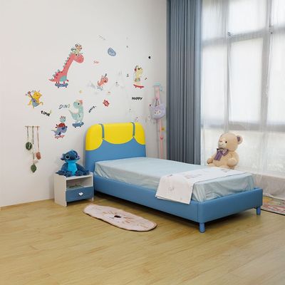 Bello 90x200 Upholstered Kids Bed-Blue & Yellow