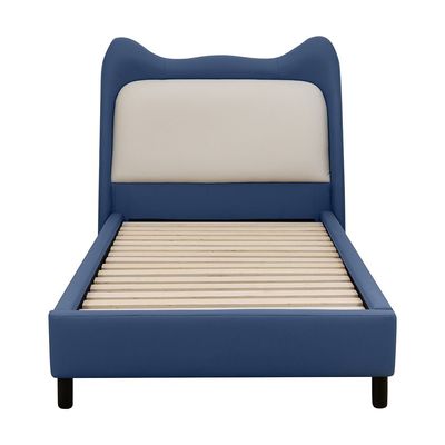 Knight 90x200 Faux Leather Upholstered Kids Bed-Blue & Light Beige