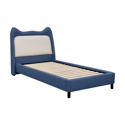 Knight 90x200 Faux Leather Upholstered Kids Bed-Blue & Light Beige