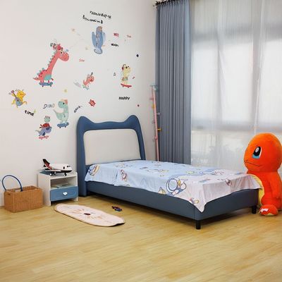 Knight 90x200 Upholstered Kids Bed- Blue &  Light Grey 