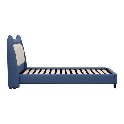 Knight 90x200 Faux Leather Upholstered Kids Bed-Blue & Light Beige