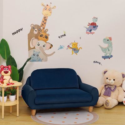 Vibrant 2 Seater Velvet Kids Sofa- Blue