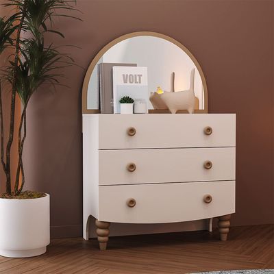 Caramel 3Drawers Dresser W/Mirror-White+Brown