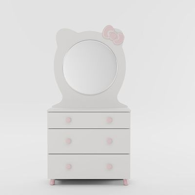 Kitty 3Drawers Dresser With Mirror-White+Pink