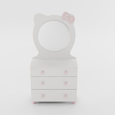 Kitty 3Drawers Dresser With Mirror-White+Pink