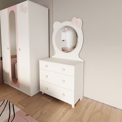 Kitty 3Drawers Dresser W/Mirror-White+Pink